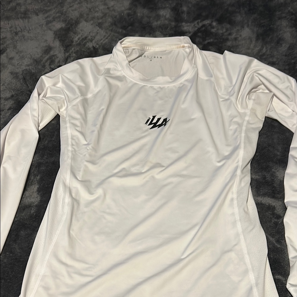 YOUNGLA White Long Sleeve Gym Athletic Top